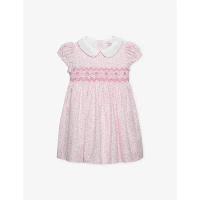 Trotters Kids' Pink Floral Catherine Floral Smocked Cotton Dress 3-24