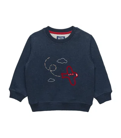 Trotters Kids' Plane Embroidery Wilbur Sweatshirt In Blue