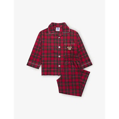 Trotters Kids' Reindeer-embroidered Tartan Cotton Pyjamas 1-11 Year In Red