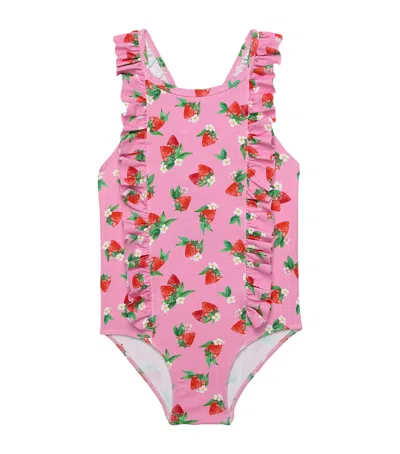 Trotters Kids'  Ruffle Strawberry Print Swimsuit In Multi
