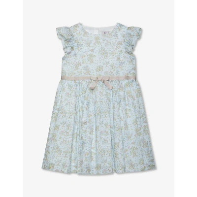 Trotters Babies'  Seafoam Etta Etta Fawn Floral-print Ruffle-sleeve Cotton Dress 2-11 Years