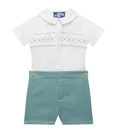 Trotters Kids' Smocked Rupert Shirt And Shorts Set (2-6 Years) In Green