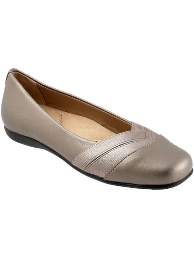 Trotters Stella Womens Faux Leather Slip-on Ballet Flats In Gold