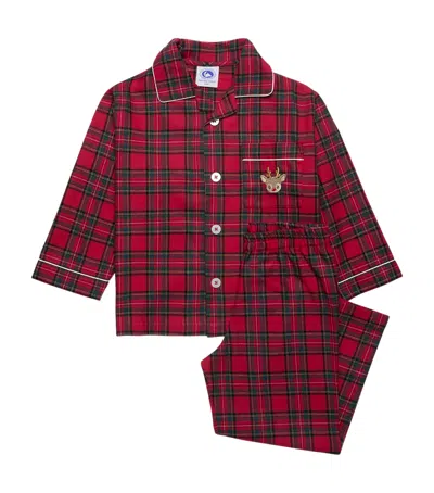 Trotters Kids' Tartan Reindeer Pyjamas In Red