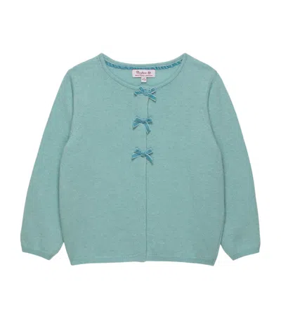 Trotters Kids' Velvet Bow Cardigan In Blue