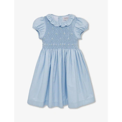 Trotters Babies'  Cornflour Blue Willow Rose Hand-smocked Cotton Dress 2-11 Years