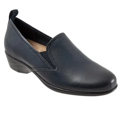 Trotters Women's  Reggie T2065-400 Flat Blue Leather Loafers Shoes Jobb1052