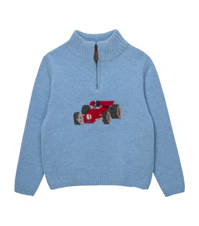 Trotters Kids' Wool-blend Charles Half-zip Sweater In Blue