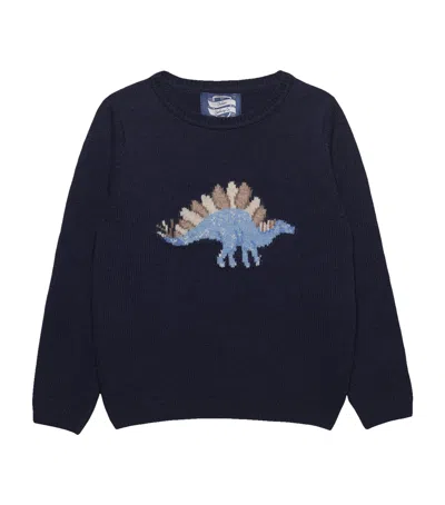 Trotters Kids' Wool-blend Dinosaur Sweater In Navy