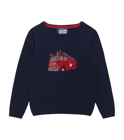 Trotters Kids' Wool-blend Fire Engine Sweater In Blue