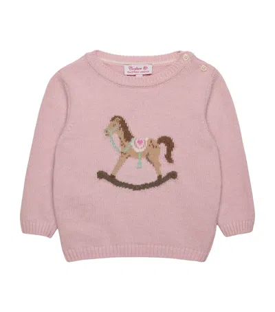 Trotters Kids' Wool-blend Grace Rocking Horse Sweater In Pink