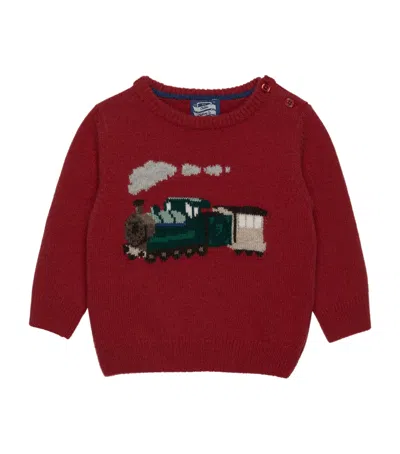 Trotters Kids' Wool-blend Steam Train Sweater In Red