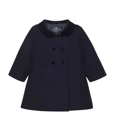 Trotters Wool Double-breasted Classic Coat (6-24 Months) In Blue