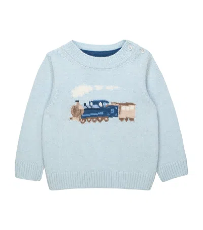 Trotters Kids'  Wool-blend Steam Train Sweater In Blue