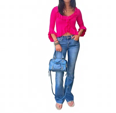 Trouble At The Mill Ruffle Cardigan Sweater In Hot Pink