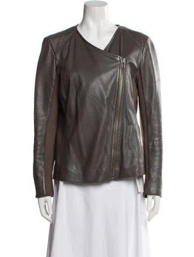 Pre-owned Trouve Leather Biker Jacket In Gray