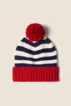 Trovata Acrylic Beanie In Navy Stripe W/red In Multi