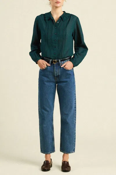 Trovata Alise Blouse In Sea Pine Check In Green