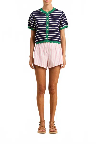 Trovata Aurora Short Sleeve Cardigan In Navy Stripe In Blue