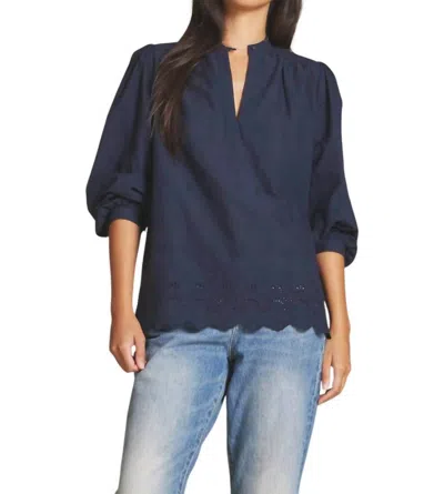Trovata Bailey V-neck Blouse In Midnight Broderie In Blue