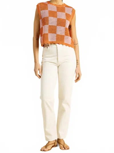 TROVATA BREE SWEATER TANK TOP IN PINK/ORANGE CHECK