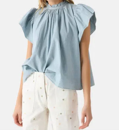 TROVATA CARLA HIGHNECK BLOUSE IN CHAMBRAY