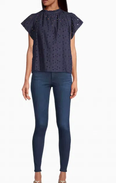 Trovata Carla Highneck Shirt In Inkwell Eyelet In Multi