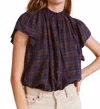 Trovata Carla Highneck Shirt In Tinsel Plaid In Multi