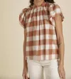 Trovata Carla Highneck Shirt In Whiskey Check In Multi
