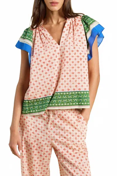Trovata Clover Blouse In Santorini Border In Multi
