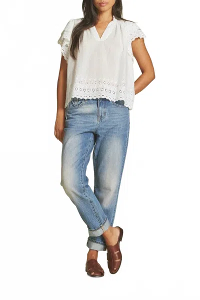 Trovata Clover V Neck Blouse In Summer Eyelet In Neutral