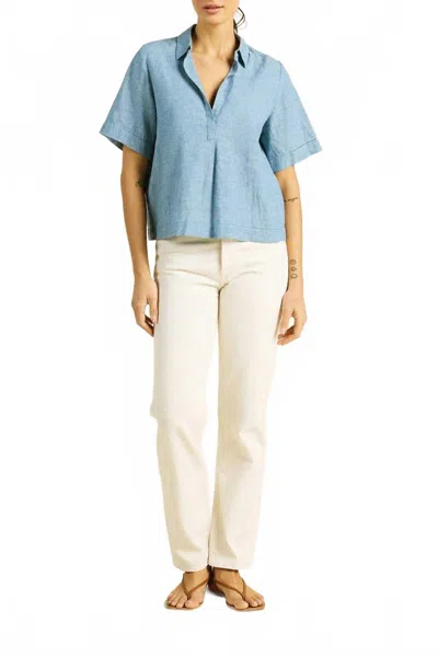 Trovata Cora Folded Collar Shirt In Vintage Indigo In Blue