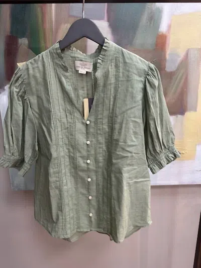 Trovata Eliza Puff Sleeves Blouse In Green Houndstooth