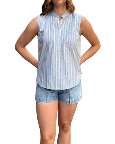 Trovata Eres Sleeveless Shirt In Blue Oxford Stripe