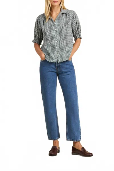 Trovata Gemma Ruffled Collar Blouse In Caspian Check In Blue