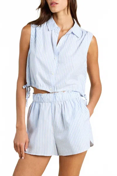 Trovata Ivy Cropped Tie Shirt In Blue Coastal Stripe