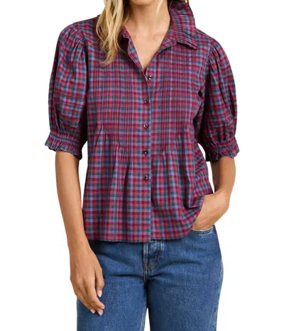 Trovata Jess Blouse In Poppy & Pine Check In Purple