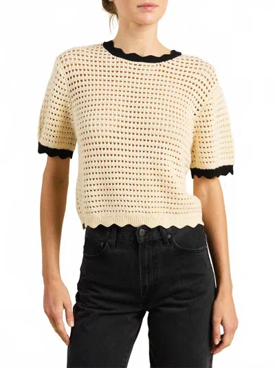 Trovata Jules Sweater T-shirt In Antique White With Black Trim In Brown