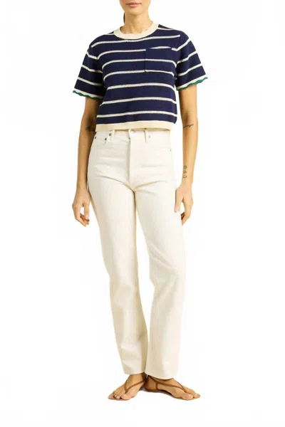 Trovata Jules Sweater T-shirt In Navy/antique White Stripe In Blue
