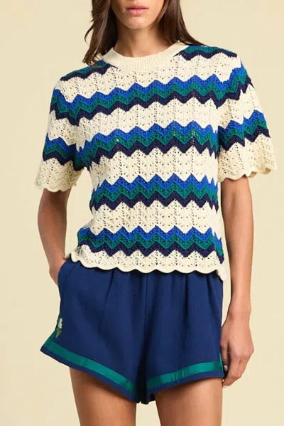 Trovata Jules Sweater Tee In Teal Stripe In Multi