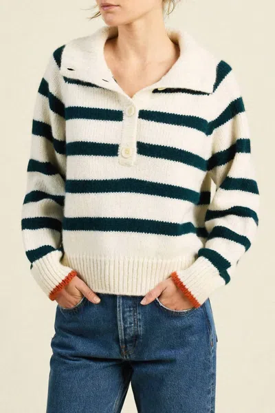 Trovata Juneau Sweater In Teal Stripe In Gold