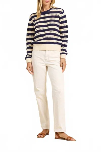 Trovata Lightweight Ryann Sweater In Crisp Navy & Cream Stripes In Black