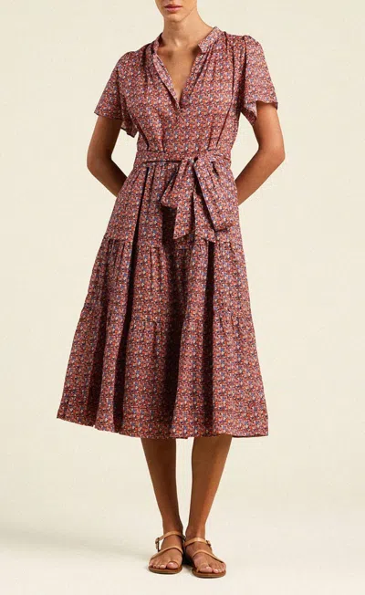 Trovata Luana Midi Dress In Pink Multi Ditsy Floral In Brown
