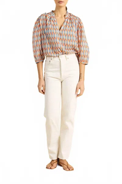 Trovata Orly Quarter Sleeve Blouse In Retro Grid In Multi