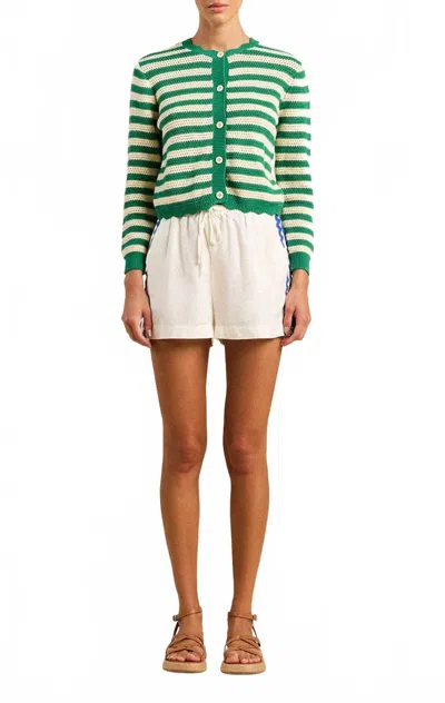 Trovata Vento Cotton Stripe Cardigan In Green Ivory