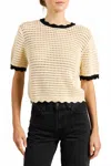 Trovata Jules Sweater T-shirt In Antique White With Black Trim In Brown