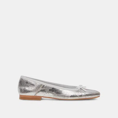 Trove Anisa Wide Ballet Flats Silver Distressed Leather - Re:vita