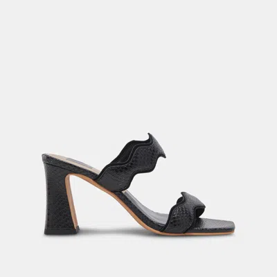 Trove Ilva Wide Heels Onyx Embossed Leather - Re:vita