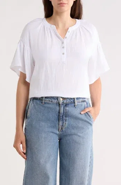 Trove New York Flutter Sleeve Cotton Gauze Henley In White