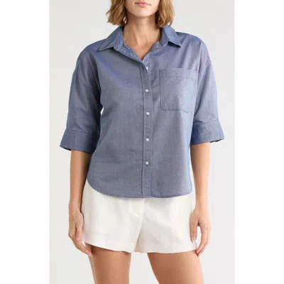 Trove New York Oxford Collegiate Short Sleeve Shirt In Blue